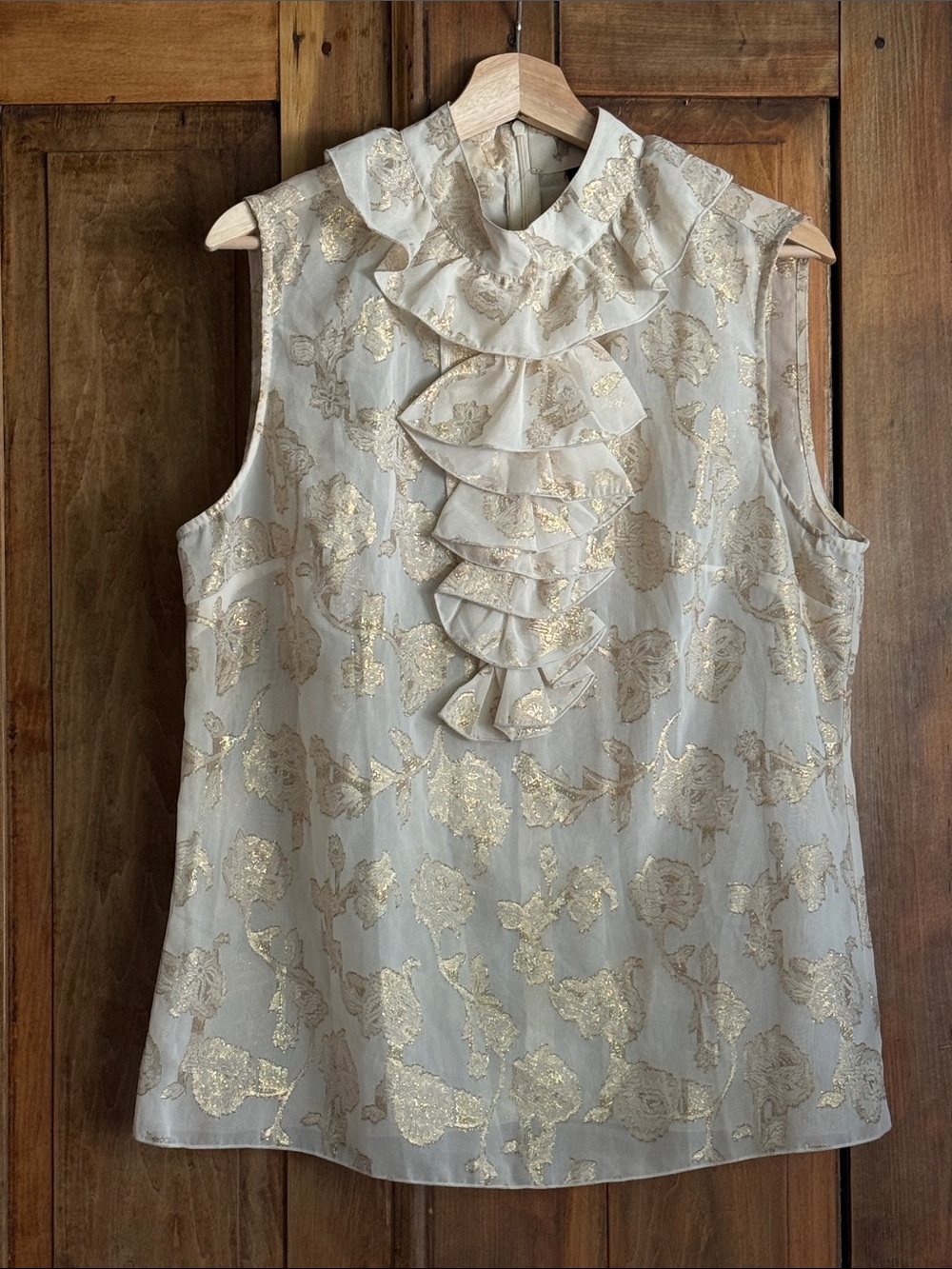 Anna Sui for Target XL Cream Sleeveless Ruffle Front Camisole with Gold Floral